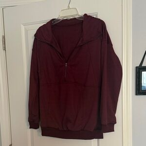Quarter-Zip Pullover Hoodie in Deep Burgundy